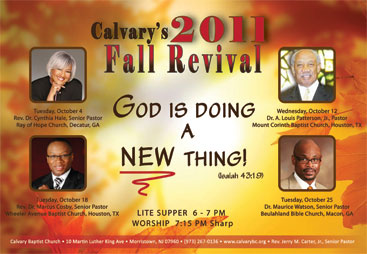 calvary baptist church we seek to glorify god and make disciples of fall revival flyer