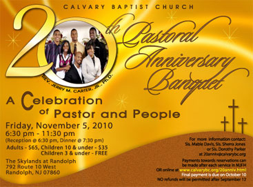 20th pastoral Anniversary Banquet for Rev. Jerry M.Carter, Jr.